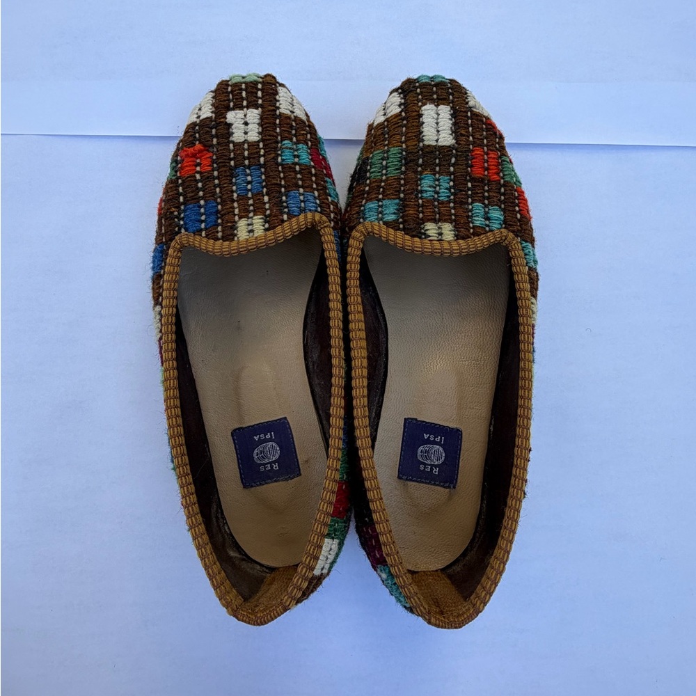 Res Ipsa Kilim Slippers – Handmade Woven Wool & Leather – Size 10 - Picture 7 of 10